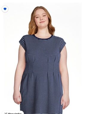 Time and Tru Navy and White Striped Casual Dress